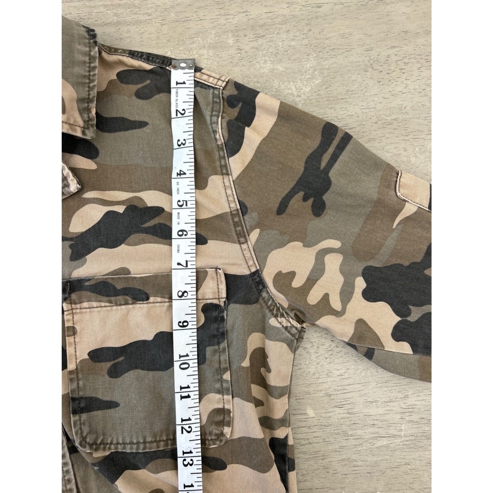 Forever Audrey Camo Cropped Jacket Utility Streetwear Y2K Cotton Green Tan M - Picture 3 of 7